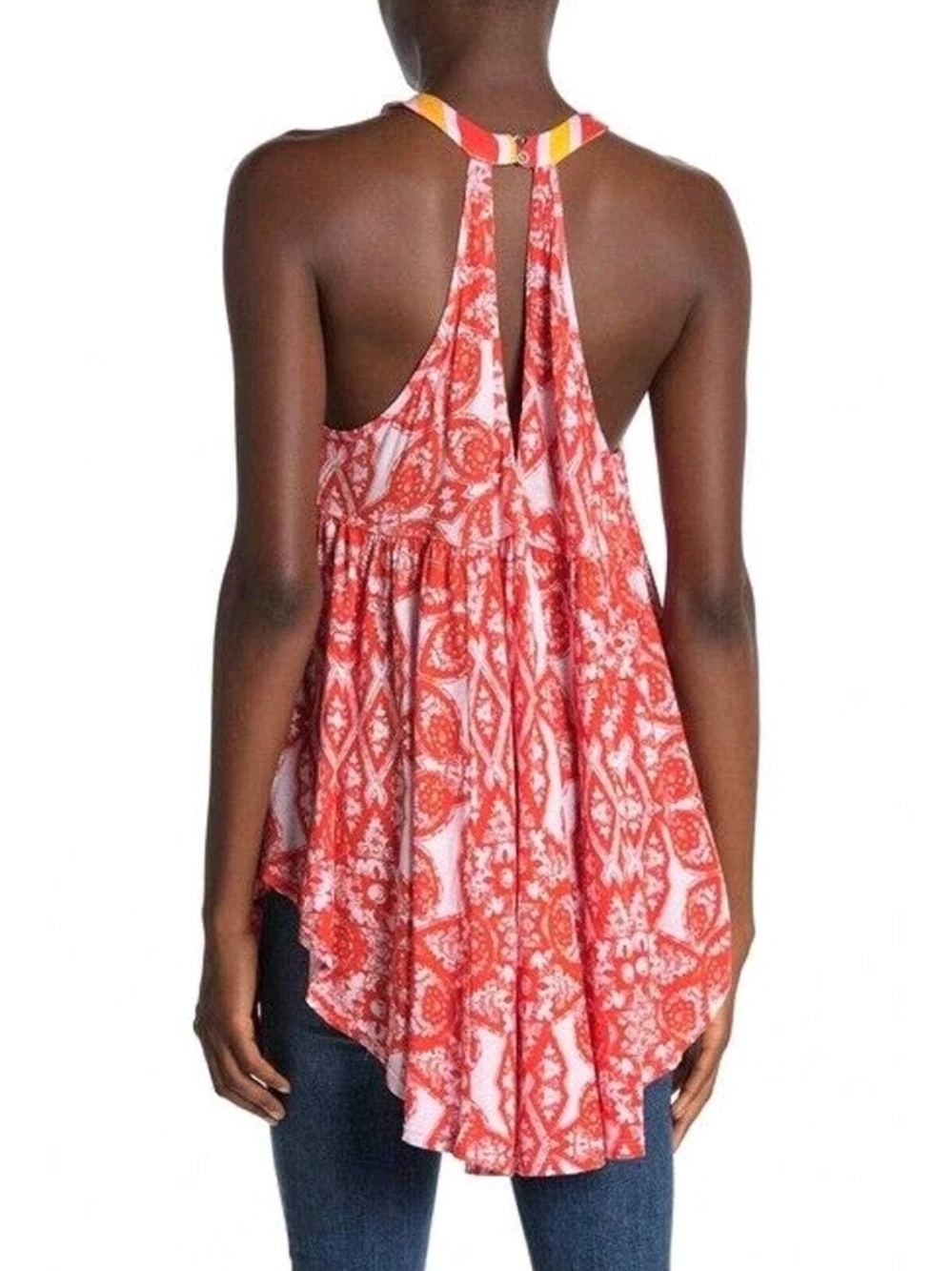 Free People Coral Pink Patterned Circle Skater Tank - Picture 2 of 7
